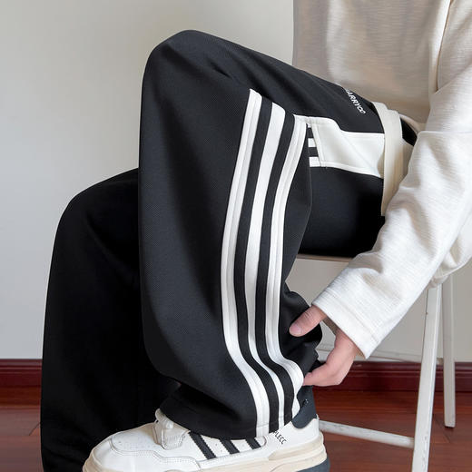 美式潮牌宽松运动侧边条纹三条杠休闲阔腿港风直筒垂感长裤KL3208 商品图1