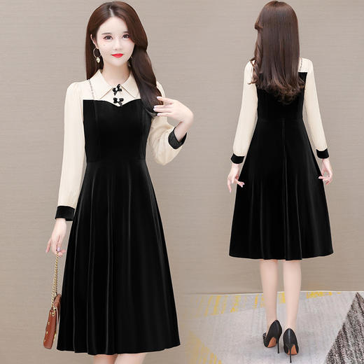 时尚金丝绒连衣裙，气质修身拼接POLO领打底裙子YW-YIYI-LZ22B11 商品图1