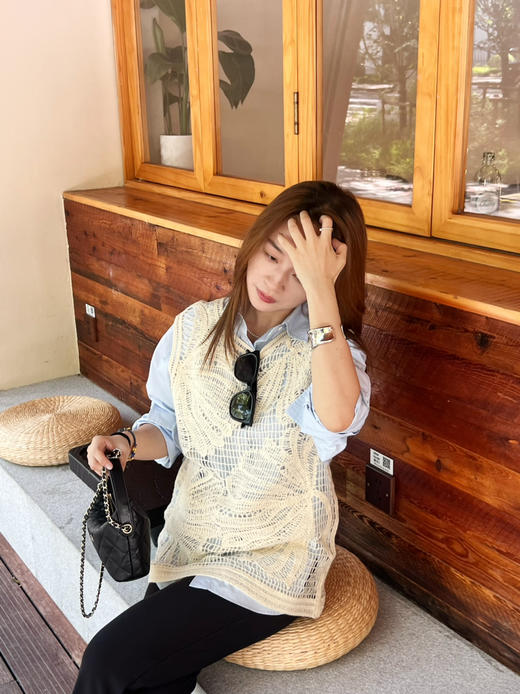 2508401    国风“白描画” 勾线手工 羊毛针织背心 商品图8