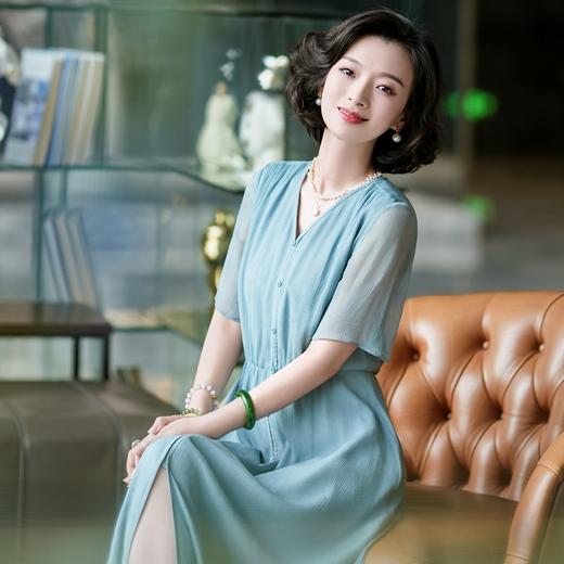 西子/重磅桑蚕丝显瘦凉感V领连衣裙/CQTJ090 商品图4