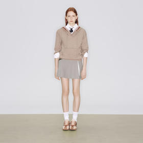 lost in echo2025早秋新款时尚撞色袋鼠兜羊毛连帽针织卫衣上衣女