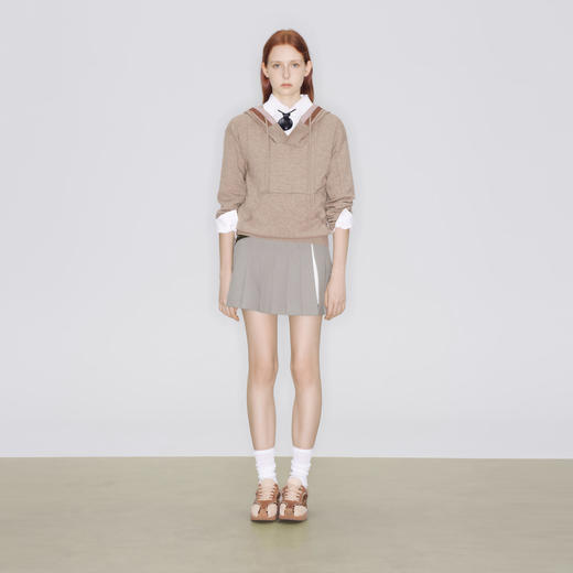 lost in echo2025早秋新款时尚撞色袋鼠兜羊毛连帽针织卫衣上衣女 商品图0