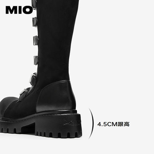 MIO米奥机车骑士靴女款西部牛仔皮扣带冬季新款高筒朋克长靴M255852105 商品图4