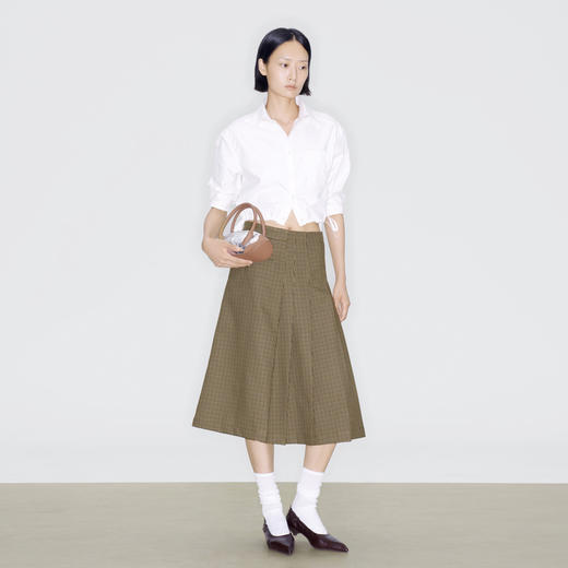 lost in echo2025早秋新款日本进口千鸟格两穿压褶千鸟格长半身裙 商品图3