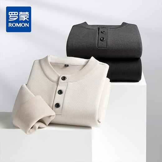 【含绵羊毛】罗蒙男士秋冬圆领卫衣加绒保暖男微弹休闲百搭上衣舒适通勤 商品图3