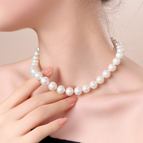 【分销】戴拉珍珠S925银淡水10-12mm有核珍珠项链（吉尔德四星），送礼推荐