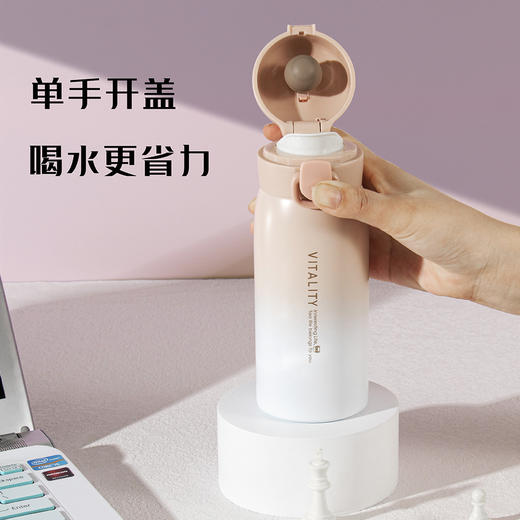 男女新款渐变色保温杯ins风便携304不锈钢杯子简约弹跳盖水杯 商品图3