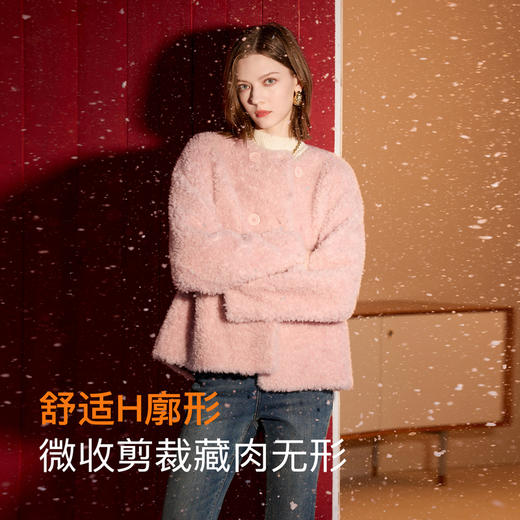 【100绵羊毛瘦瘦皮草】三彩2025冬季新款圆领皮草毛毛外套双排扣S 商品图2