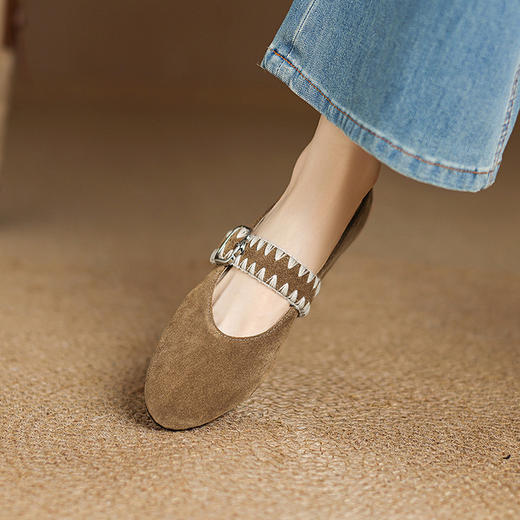 【预售5天】绒面羊反皮低跟玛丽珍鞋女秋季新款小香风晚晚平底单鞋HCYYHD&6264 商品图2