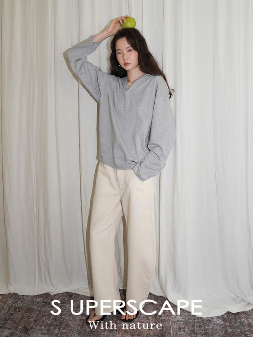 【8/25新品】素舶 优质长绒棉奶油棉柔软亲肤透气细腻纹理v领连帽套头上衣 商品图2