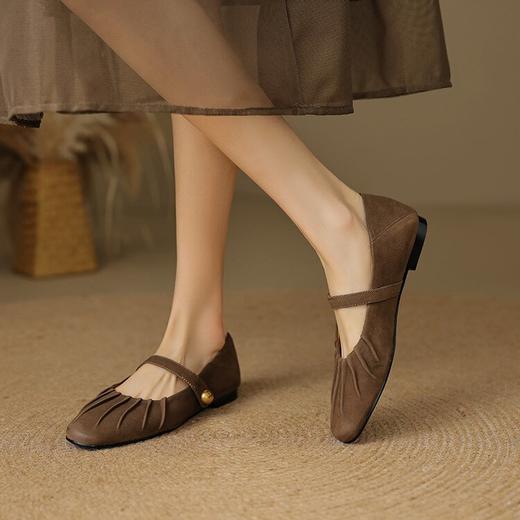 【预售5天】法式磨砂羊皮褶皱平底单鞋女圆头浅口小皮鞋一字带玛丽珍鞋OFSM&OFSM6927 商品图4