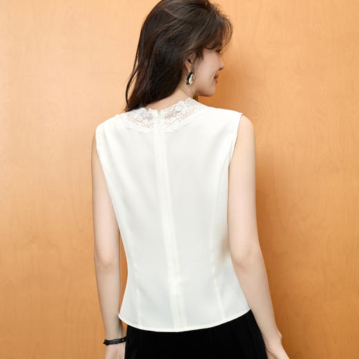 「自」全新升级【铂金会员146/天猫199/差价53】(01012)洛诗琳新款蕾丝拼接雪纺背心2025秋季气质V领打底上衣 商品图4