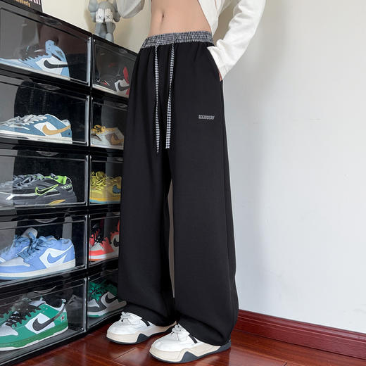 撞色拼接垂感男直筒美式慵懒风运动潮牌阔腿休闲拖地卫裤 商品图3