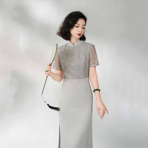 西子/烟雨中国风旗袍立领蕾丝重磅醋酸拼接旗袍连衣裙/QPLL189 商品图4