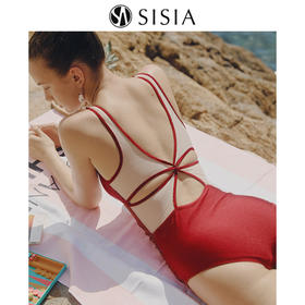 sisia新款闪光泳衣女高级感连体保守遮肚显瘦海边度假泡温泉泳装