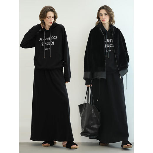 COCOBELLA高智感醋酸里A字半身裙25秋新款通勤针织长裙HS3147 商品图1