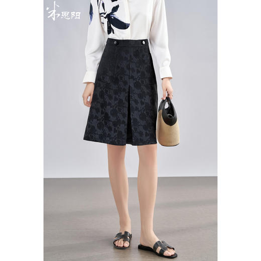 米思阳2026春季国风新中式优雅提花半身裙高腰A字裙女4335 商品图0