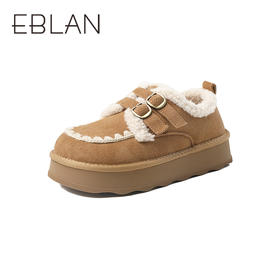 伊伴冬季加绒厚底棉鞋毛毛鞋波嬉风复古美拉德色系B25729008