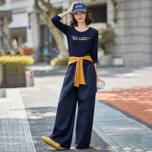 HR YJLY8602休闲时尚气质披肩套装洋气减龄宽松阔腿裤两件套 商品图2