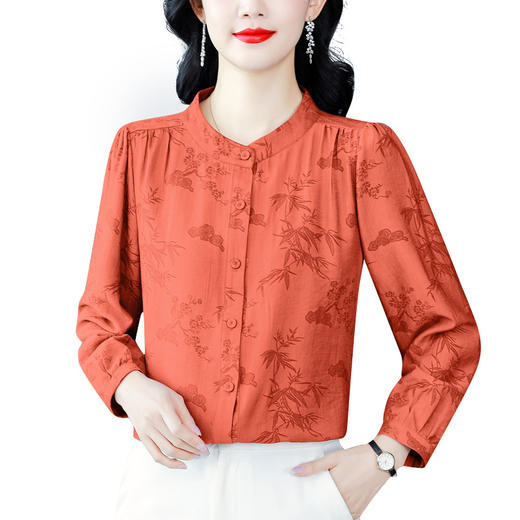 绿1906仿真丝衬衫女长袖时尚轻奢立领小衫气质百搭显瘦上衣 商品图4