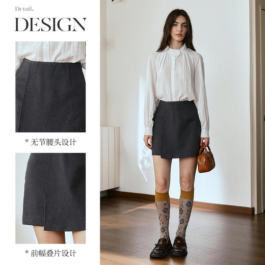 OLrain欧芮儿灰色通勤设计感短半裙2025秋季新款法式百搭短裙 商品图1