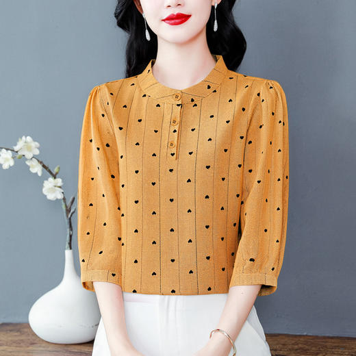 KQL B41N6586洋气七分袖复古衬衫时尚妈妈装气质薄款上衣 商品图3