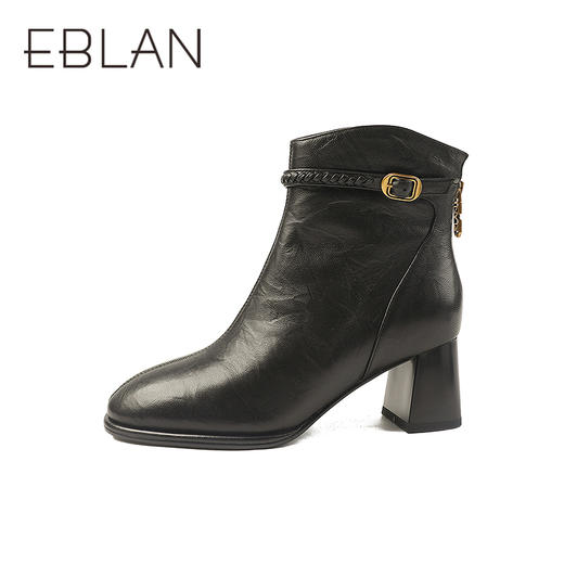 伊伴冬季高级植鞣油蜡羊皮鞋面高跟优雅踝靴B25551201 商品图2