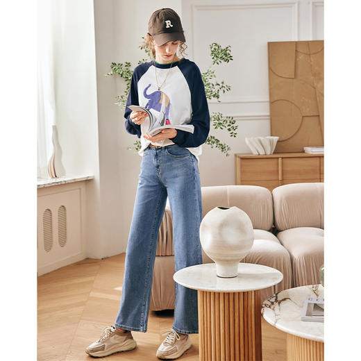 OLrain欧芮儿法式长袖T恤女秋季2025年新款卡通大象印花撞色上衣 商品图3