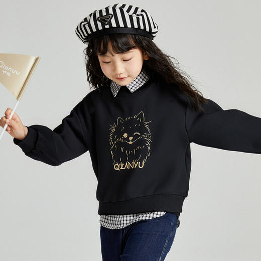 笛莎Deesha 2025秋季新款女童休闲时尚趣味绣花卫衣 商品图1