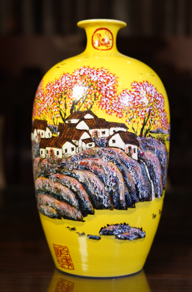 高温窑变帝王黄颜色釉堆画《醉美秋色》