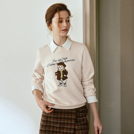 OLrain欧芮儿重工刺绣图案圆领休闲卫衣秋季2025新款法式时尚上衣 商品图0