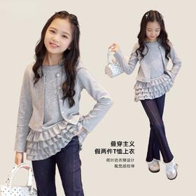 假两件花边开衫