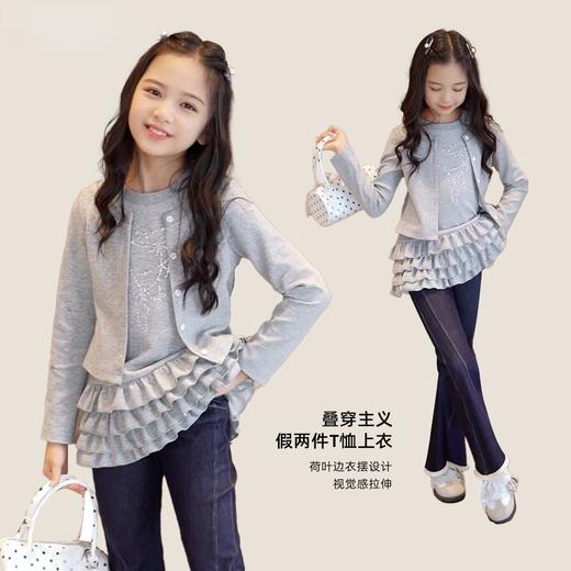 假两件花边开衫 商品图0