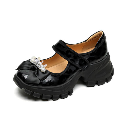 OLD 1290浅口厚底小皮鞋真皮玛丽珍鞋蝴蝶结串珠单鞋 商品图4