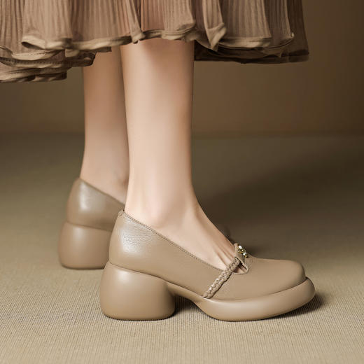 OLD 1305浅口厚底小皮鞋真皮粗跟乐福鞋 商品图1