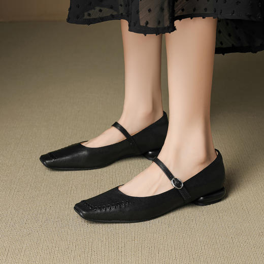 OLD 1313真皮方头玛丽珍鞋低跟单鞋小羊皮皮鞋 商品图2