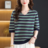 CC 5-6515秋装短袖针织衫显瘦遮肉V领上衣条纹洋气 商品缩略图0