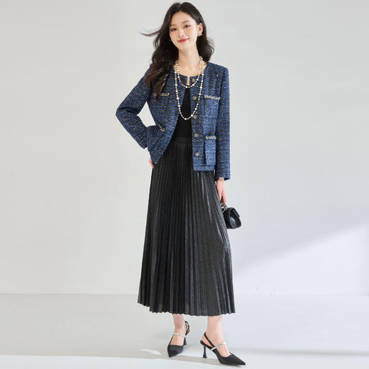 SH 25107璀璨星蓝重工亮片编织粗花呢名媛风小香风外套 商品图3