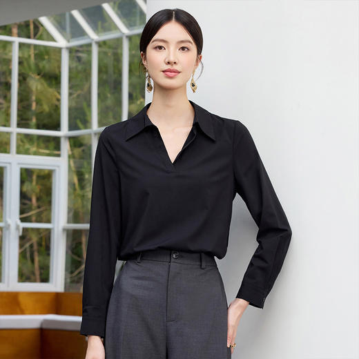 IWY/黑色V领职业衬衫女气质百搭衬衣工装高级感教资面试职业装25B755 商品图1