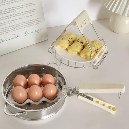 易铂盘夹三件套INS奶油风套装厨具工具必入清单，盘夹+蒸架+提盘器三件套 商品图0