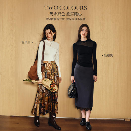 OLrain欧芮儿秋季2025新款简约通勤半透视设计感针织衫修身上衣女 商品图1