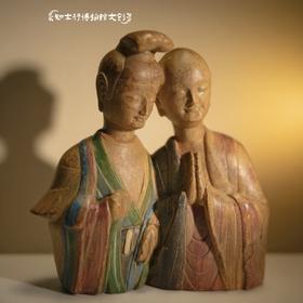 麦积山石窟菩萨与比丘“窃窃私语”彩塑冰箱贴创意礼品甘肃纪念品