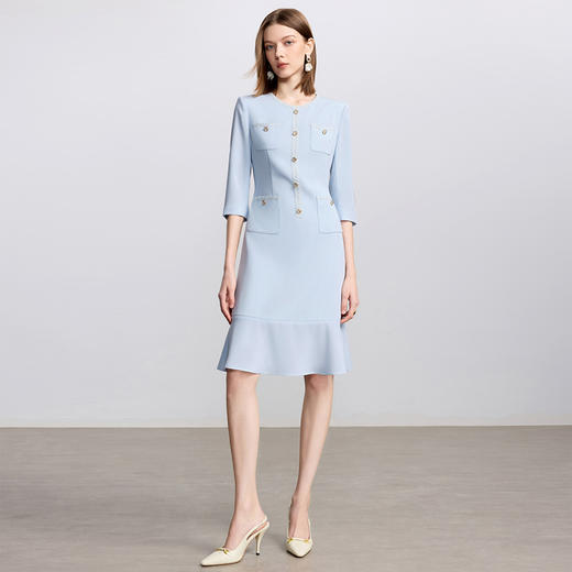 IWY/蓝色西装连衣裙女七分袖法式主持上镜职业裙装美容院上班接待正装Q1433 商品图0
