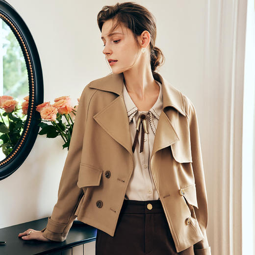 OLrain欧芮儿法式短款风衣外套翻驳领女秋季2025新款抽绳气质薄款 商品图2