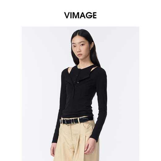 VIMAGE纬漫纪假两件露肩领修身时尚2025年秋季新款小上衣V2413102 商品图3