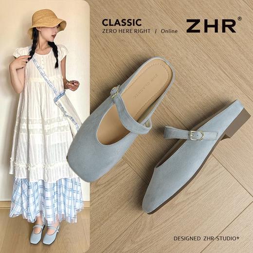 【ZHR则则】穆勒拖鞋绒布套脚小粗跟女鞋 商品图2