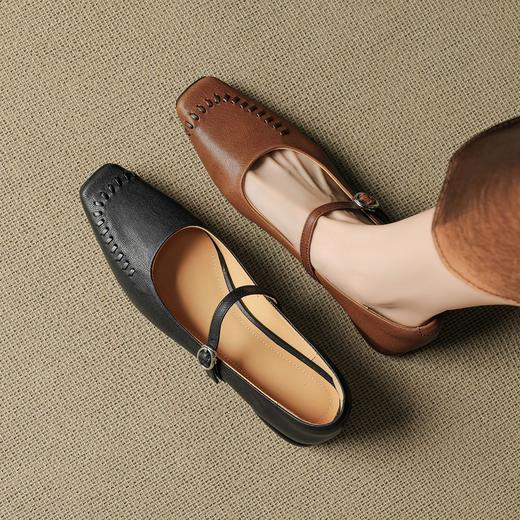 OLD 1313真皮方头玛丽珍鞋低跟单鞋小羊皮皮鞋 商品图0