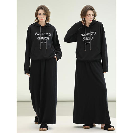 【专属秒杀】COCOBELLA黑色字母印花小个子连帽卫衣女秋新款休闲外套SE619 商品图2