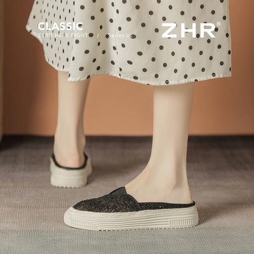 ZHR透气渔夫拖鞋女2025夏季新款小香风半凉拖网面一脚蹬厚底单鞋 商品图9