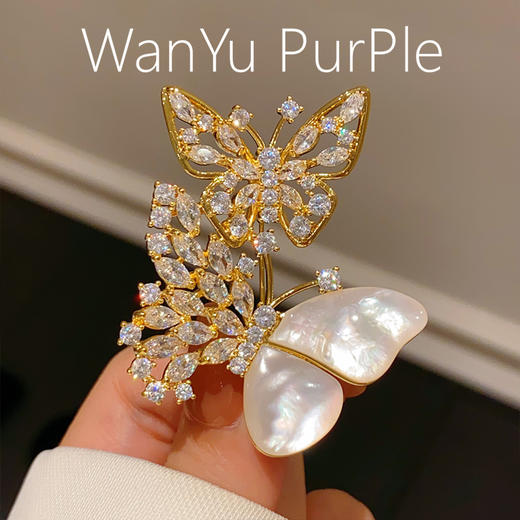 韩版贝母蝴蝶胸针锆石胸花 商品图0